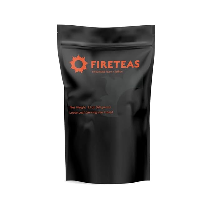 FIRE TEAS Yerba Mate Tea with Saffron threads - Loose Leaf, Caffeinated, Smooth Tasting -