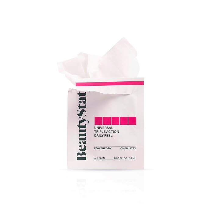 BeautyStat Triple Action One-Step Daily Exfoliating Peel Pad for Uneven Tone, Texture, Fine Lines, Enlarged Pores - Made in the USA - Gentle Exfoliator Pad with AHAs, BHAs, Glucosamine to Brighten
