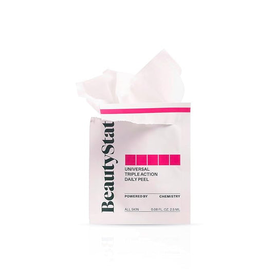 BeautyStat Triple Action One-Step Daily Exfoliating Peel Pad for Uneven Tone, Texture, Fine Lines, Enlarged Pores - Made in the USA - Gentle Exfoliator Pad with AHAs, BHAs, Glucosamine to Brighten