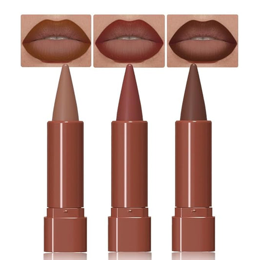 3Pcs Gradient Matte Lipstick Crayon Lip Liner pencil, Flawless Contour Gradual Ombre Effect lip Pencil, Lipstick for Women Long Lasting Waterproof Smudge Proof Lipstick Pencil 01#+03#+05#