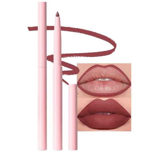 Silky Smooth Retractable Matte Lip Liner Pencil, Red Brown Lip Liner Long-Lasting Creamy Formula for Shaping & Sculpting Lips, Matte Velvet Pigmented Lip Liner Crayon Lipstick 08#