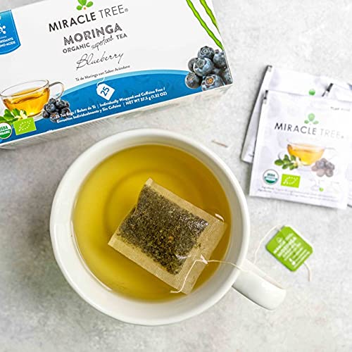 Miracle Tree - 3 Count of Organic Moringa Superfood Tea, 25 Individually Sealed Tea Bags, Blueberry (Keto, Detox, Energy/Immunity Booster, Vegan, Gluten-Free, Organic, Non-GMO, Caffeine-Free)