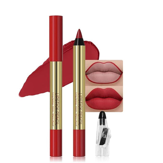 Vermilion Matte Lip Liner Pencil - Crayon Matte Lipstick Pencil, No Transfer, Smudgeproof & Waterproof, Sharpenable Lip Crayon for Women, Velvet Long-Lasting Lip Color 02#