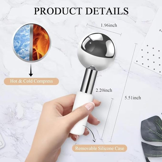 JURon Ice Globes Stainless Steel Beauty Facial Massager for Face & Eyes, Unbreakable Stainless Steel Cryo Sticks for Beauty Routines, Facials Cold Roller Cooling Globes (Ball, 1Pack), Silver
