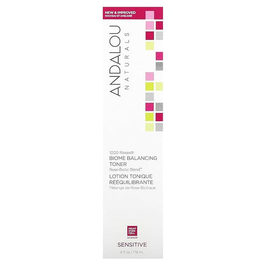 Andalou Naturals Toner, 1000 Roses Biome Balancing Facial Toner, Refreshing & Gentle on Sensitive Skin, Rose-Biotic Blend to Help Protect & Strengthen Skin Barrier, 6 Fl Oz Spray