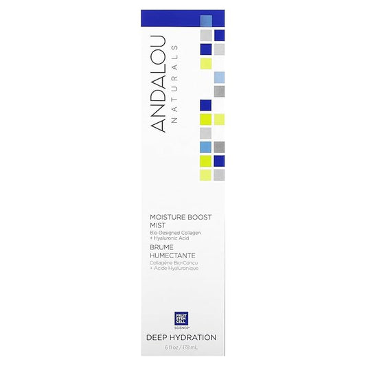 Andalou Naturals Face Mist, Moisture Boost Facial Spray with Hyaluronic Acid & Collagen, Hydrating & Moisturizing Skin Care for Dry and Dehydrated Skin, 6 fl oz