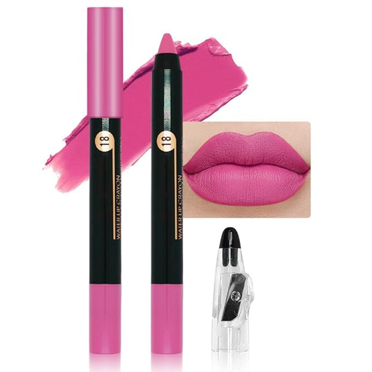 Sakura Pink Crayon Matte Lipstick Lip Liner Pencil, Moisture Smooth Lipstick Pencil,With pencil sharpener Sharpenable Lip Pencil, Ultimate Lip Crayon for Women Smudgeproof Waterproof 18#