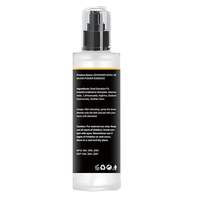 Snail Mucin 96% Power Essence, 100ml Hydrating & Repairing Facial Serum for All Skin Types, Korean Skincare Product for Hydrating, Healing No Parabens & Cruelty-Free