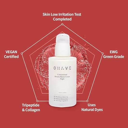 OHAVE Night Cream – Vegan Formula, Natural Ingredients, Skin Hydration & Firmness Care, Cruelty-Free, Dermatologist Tested - 45ml