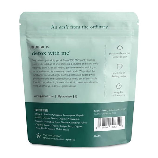 Paromi Detox with Me Rooibos, Organic Herbal Tea, Resealable Pouch, 15 Count