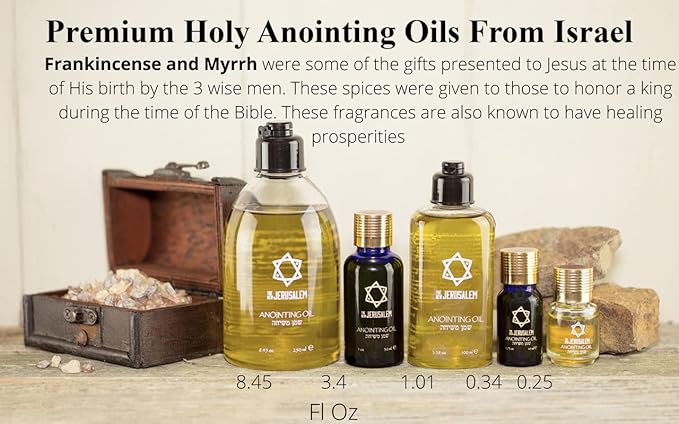 Frankincense and Myrrh Anointing Oil from Israel, Holy Spiritual Oils Bottles from Jerusalem Blessed, Handmade with Natural Ingredients and Blessed for Wedding Ceremony, Religious Use, 8.45 Fl Oz