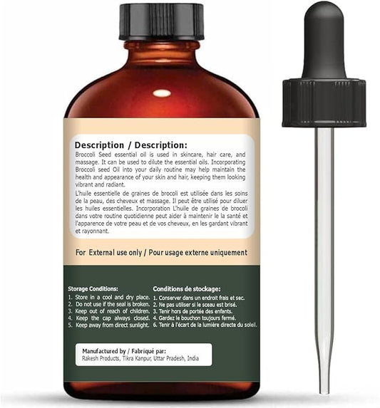 Broccoli Seed (Brassica oleracea) Oil | Pure & Natural Carrier Oil for Skincare, Hair Care & Massage - 118ml/3.99fl oz