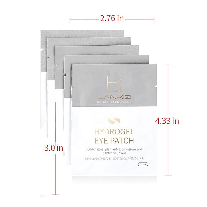 LANKIZ 100 Pairs Under Eye Gel Pads for Lash Extensions, 100% Natural Plant Extract, Collagen Hydrogel, Lint-Free, Moisturizing, Reduces Dark Circles and Eye Puffiness