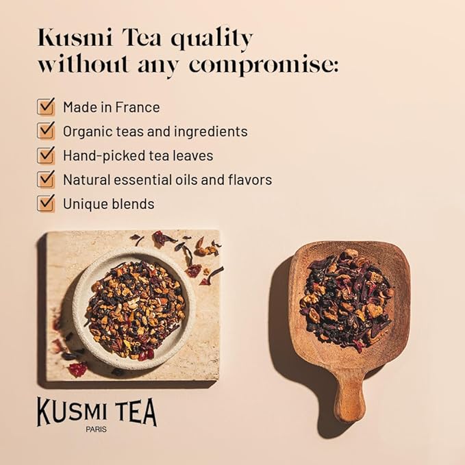 Kusmi Tea - AquaRosa - Organic Herbal Tea with Hibiscus & Berries - Caffeine Free Herbal Tea - Enjoy Hot or Iced - Loose Leaf Tea - Tin Box of 3.5 oz - Quantity for about 50 cups