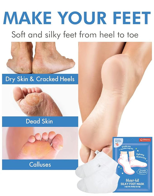 DERMAL Moistfull Silky Foot Socks & Hand Gloves Mask Combo 6 Pack - for Dry Feet and Hands - Home Spa Treatment - Dermatologist Tested, Cruelty Free, Korean Beauty