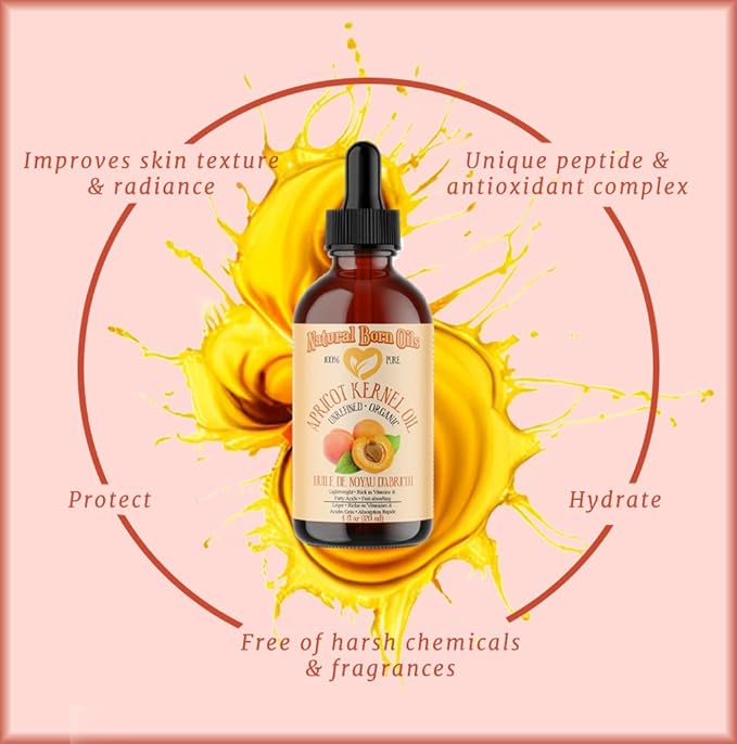 Natural Born Oils Apricot Kernel Oil. 8oz. 100% Pure and Natural, Cold-pressed, Organic Moisturizer Ideal for All Skin Types