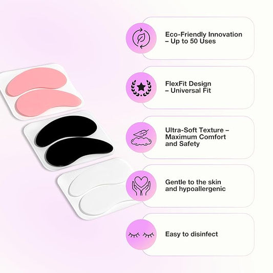 Curacoro Reusable Eye Pads, Silicone Under Eye Patches Lash Lift Cover Eyelash Extension | Soft Pads for Sensitive Skin during Eyelash Perm Lamination & Lash Extensions Remover (White, Style 3)