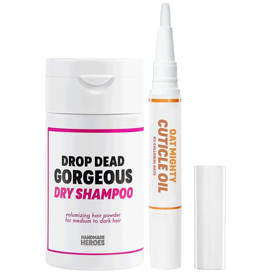 Handmade Heroes Volumizing Hair Powder Dry Shampoo and Cuticle Oil for Strengthening Nails and Cuticles