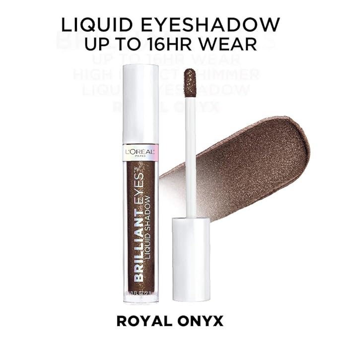 L'Oreal Paris Brilliant Eyes Shimmer Liquid Eye Shadow, Longwearing Lasting Shimmer, Crease Resistant, Flake-Proof, Precision Applicator, Quick Dry, Non-Greasy, Royal Onyx, 0.1 oz.