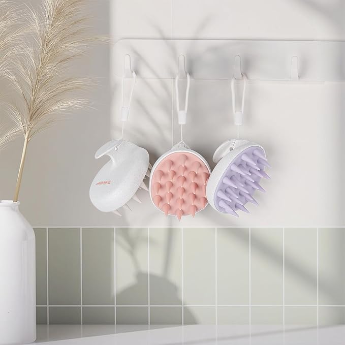 AIMIKE Silicone Bristle Shampoo Brush - Scalp Exfoliator for Hair Washing, Dandruff Removal, Growth Stimulation & Wet/Dry Usage