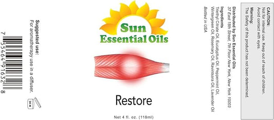 Sun Essential Oils Deep Muscle Relief Blend Oil (Huge 4 Ounce Bottle) Bulk - Sore Muscle Massage Oil - Muscle Ease Essential Oil Blend - Aromatherapy Oils
