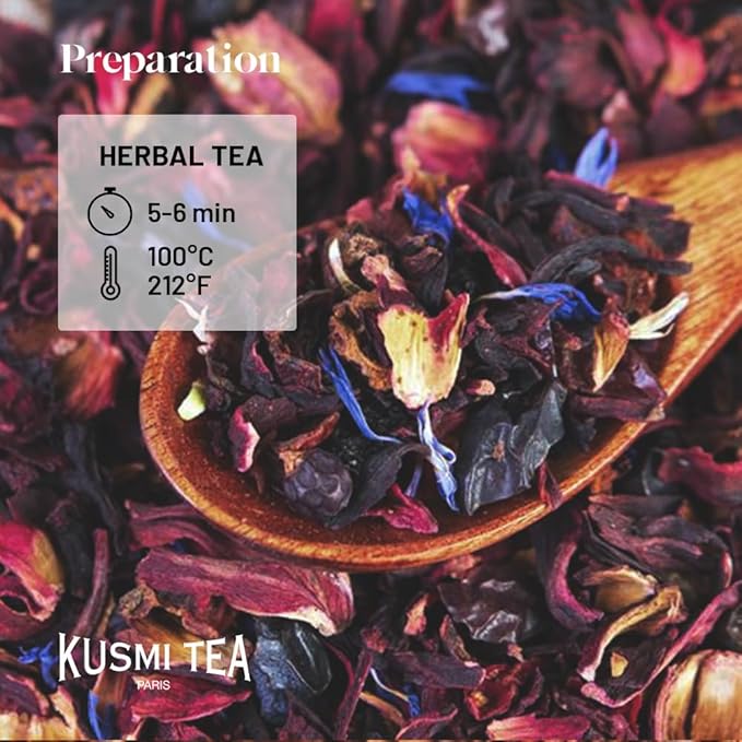 Kusmi Tea - AquaRosa - Organic Herbal Tea with Hibiscus & Berries - Caffeine Free Herbal Tea - Enjoy Hot or Iced - Loose Leaf Tea - Tin Box of 3.5 oz - Quantity for about 50 cups