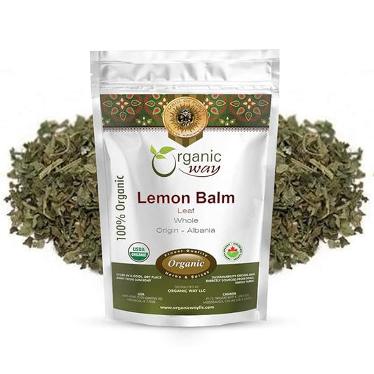 Organic Way Lemon Balm Leaf Whole (Melissa officinalis) - Herbal Tea | Organic & Kosher Certified | Vegan | Raw, Non GMO & Gluten Free | USDA Certified | Origin - Albania (1/4LBS / 4Oz)