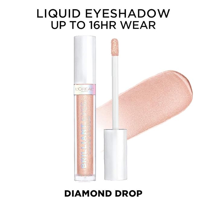 L'Oreal Paris Brilliant Eyes Shimmer Liquid Eye Shadow, Longwearing Lasting Shimmer, Crease Resistant, Flake-Proof, Precision Applicator, Quick Dry, Non-Greasy, Diamond Drop, 0.1 oz.
