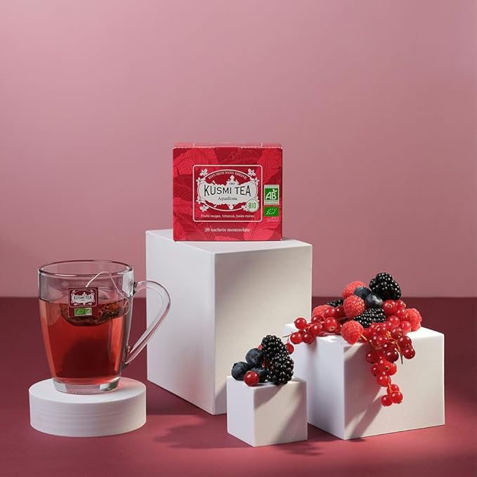 Kusmi Tea - Pack of 2 Boxes of Tea Bags - AquaExotica + AquaRosa - Iced Herbal Tea Recipe - Hibiscus Based Fruit Teas with Apple, Rosehips, Black Berries - Caffeine Free Herbal Tea - 2x20 Tea Bags