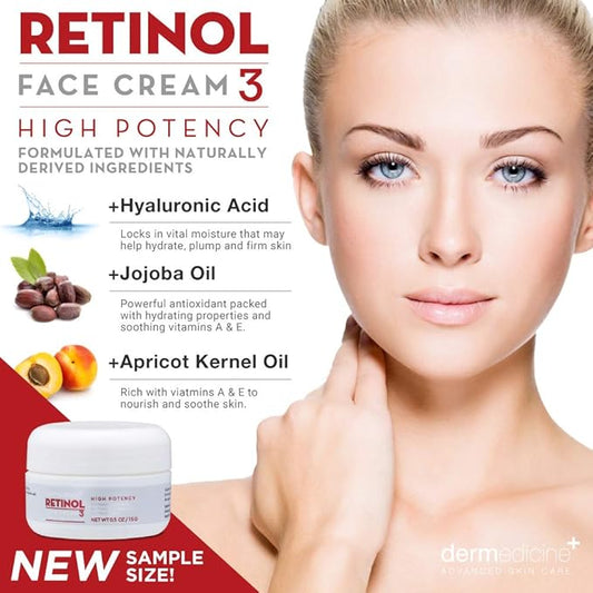 Retinol Cream For Face & Eye 3% Blend | Natural Anti Aging w/Jojoba Oil, Apricot Oil, Hyaluronic Acid & Squalane | Helps Smooth Fine Lines & Wrinkles & Brightens for Younger Skin