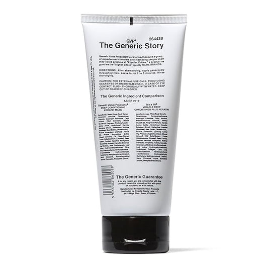 Generic Value Products Deep Conditioning Mask Plus Keratin, Adds Shine, Protects Hair Color, Helps Prevent Heat Damage, Detangles, 6 Oz