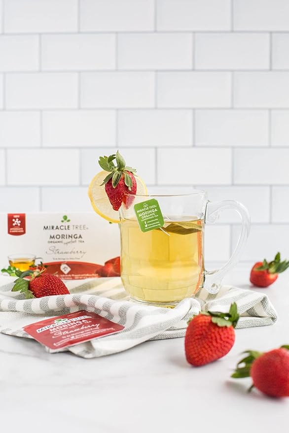 Miracle Tree - 6 Count of Organic Moringa Superfood Tea, 25 Individually Sealed Tea Bags, Strawberry (Keto, Detox, Energy/Immunity Booster, Vegan, Gluten-Free, Organic, Non-GMO, Caffeine-Free)