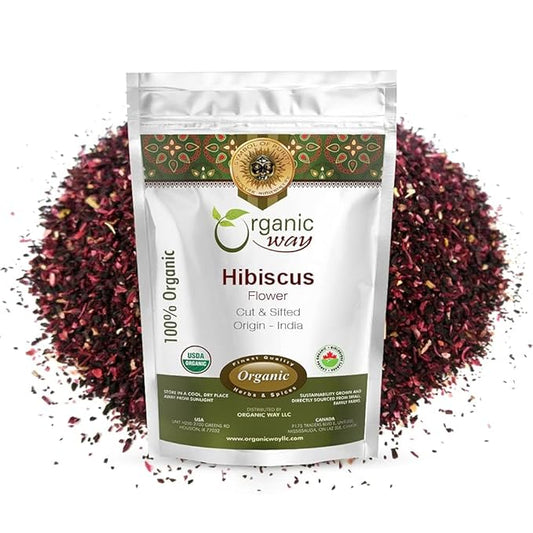 Organic Way Dried Hibiscus Flower Cut & Sifted (Hibiscus rosa-sinensis) | Herbal Tea - Organic & Kosher Certified | Raw, Vegan, Non GMO & Gluten Free | USDA Certified | Origin - India | 2 Ounce (Pack of 1)