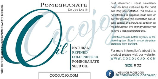 cocojojo Pomegranate Oil Pure Seed Oil Cold Pressed 8 oz Refined Skin Hair Nails Cuticles