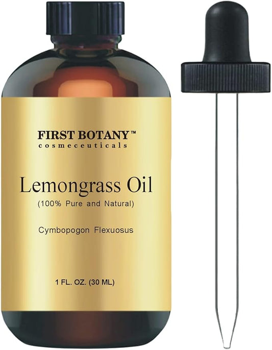 First Botany, 100% Pure Lemongrass Essential Oil - Premium Oil for Aromatherapy, Massage, Topical & Household Uses - 1 fl oz (Lemongrass)