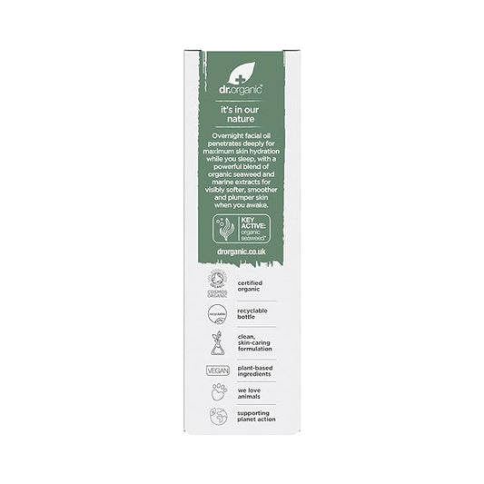 Dr. Organic Ageless Overnight Recovery Oil with Seaweed | Smoothing and Plumping, Maximum Hydration for All Skin Types, Dermatologically Tested, Certified Organic, Paraben & SLS-Free, 30 mL / 1 fl oz