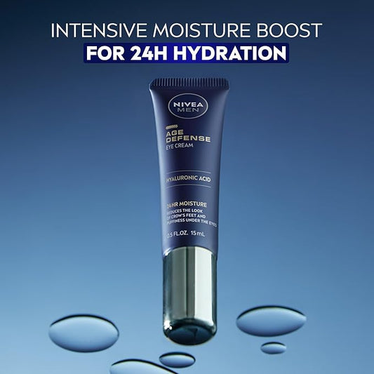 NIVEA Men Age Defense Eye Cream with Hyaluronic Acid, Skin Care Gifts for Dad, 24-Hour Hydrating Under Eye Cream for Men Helps Reduce Look of Crow's Feet, Fine Lines and Dark Circles, 0.5 Fl Oz Tube