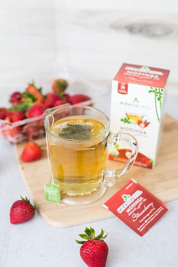 Miracle Tree - 6 Count of Organic Moringa Superfood Tea, 25 Individually Sealed Tea Bags, Strawberry (Keto, Detox, Energy/Immunity Booster, Vegan, Gluten-Free, Organic, Non-GMO, Caffeine-Free)