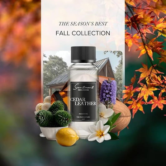 Cedar Leather Fall Collection Diffuser Oils | Aromatherapy Home Fragrance | Luxurious Scent with Lemon, Jasmine Sandalwood, Amber, Lavender, Vanilla, & Musk (120ml)