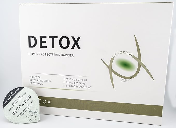 Detox - OxyGeneo Oxygen Facial CO2 Therapy Machine, Geneo Type Pods, Home Facial, 6 Pods + 6 Primer Gel + 6 Detoxifying Serum After Treatment (NEW FORMULA less foam)