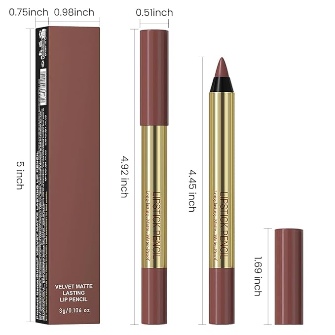 Light Brown Matte Lip Liner Pencil - Crayon Matte Lipstick Pencil, No Transfer, Smudgeproof & Waterproof, Sharpenable Lip Crayon for Women, Velvet Long-Lasting Lip Color 06#