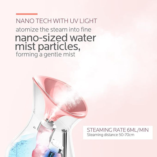 Colorfarm Facial Steamer Nano Ionic: Face Steamer Home Spa Kit Deep Cleaning Unclogs Pores Sinuses Inhaler with 8 Skin Care Tools - Self Care Gifts for Women (Deep Cleansing Facial Kit)