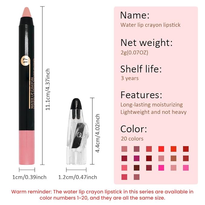 Nude Pink Crayon Matte Lipstick Lip Liner Pencil, Moisture Smooth Lipstick Pencil,With pencil sharpener Sharpenable Lip Pencil, Ultimate Lip Crayon for Women Smudgeproof Waterproof 17#