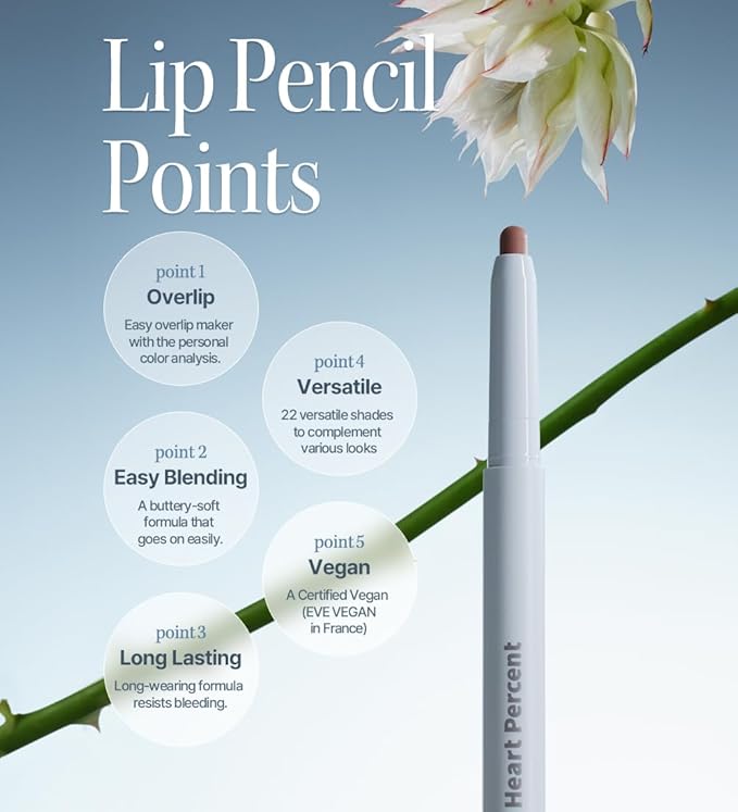 Heart Percent Dote On Mood Lip Pencil, Long-Lasting Creamy Lip Crayon Smooth Color Liner Retractable Lipstick Pencil 0.8g, #09. Cozy Brown
