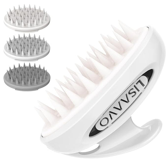 Hair Massager Scalp 3 in1 Scalp Scrubber Silicone Scalp Massager with Three Bristles-Soft, Medium and Hard Brush for Men Women and Pets,White