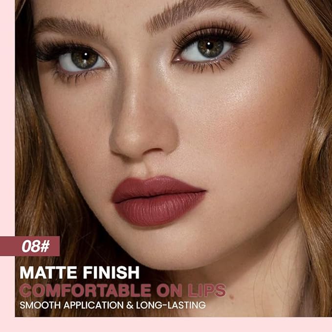 Silky Smooth Retractable Matte Lip Liner Pencil, Red Brown Lip Liner Long-Lasting Creamy Formula for Shaping & Sculpting Lips, Matte Velvet Pigmented Lip Liner Crayon Lipstick 08#