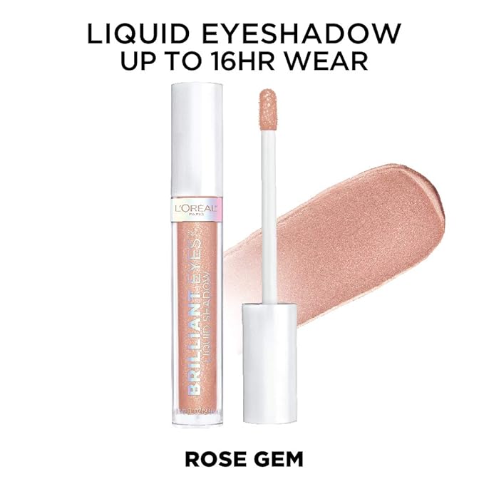 L'Oreal Paris Brilliant Eyes Shimmer Liquid Eye Shadow, Longwearing Lasting Shimmer, Crease Resistant, Flake-Proof, Precision Applicator, Quick Dry, Non-Greasy, Rose Gem, 0.1 oz.