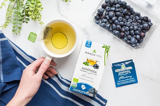 Miracle Tree - 3 Count of Organic Moringa Superfood Tea, 25 Individually Sealed Tea Bags, Blueberry (Keto, Detox, Energy/Immunity Booster, Vegan, Gluten-Free, Organic, Non-GMO, Caffeine-Free)