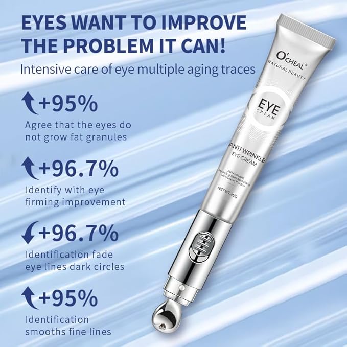 O'CHEAL Eye Cream with Vibrating Electric Massage Head- Hydrating, Brightens, Tightens, Reduces Dark Circles & Wrinkles, Bags Remover Under Eyes Cream, Relieve Eye Fatigue Design for Men & Women