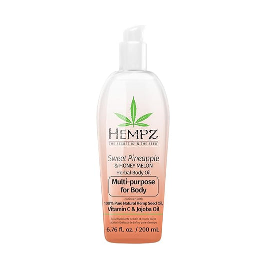 HEMPZ Sweet Pineapple & Honey Melon Herbal Hydrating Multi-Purpose Body Oil for Body - Moisturizing Bath, Shower, or Shaving Oil for Dry or Sensitive Skin for Women & Men, 6.76 Oz